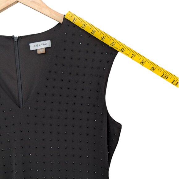 Calvin Klein Studded Maxi Dress Solid Black Cap Sleeve V Neck Sheath Sz 10 - Picture 10 of 11